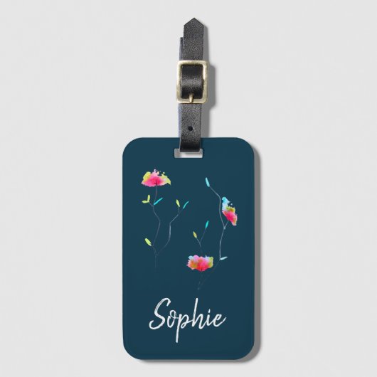 Étiquette À Bagage Fleur rose japonaise abstraite simple et moderne (Devant Vertical)