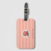 Étiquette À Bagage Fleur Rose mignonne sur Coral rose rayé (Devant Vertical)