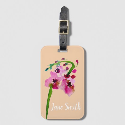 Étiquette À Bagage Fleur rose Verbascum art floral (Devant Vertical)