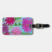 Étiquette À Bagage Fleur rose vif Dessin bleu (Devant horizontal)