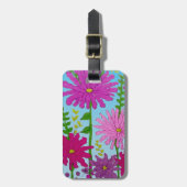Étiquette À Bagage Fleur rose vif Dessin bleu (Devant Vertical)