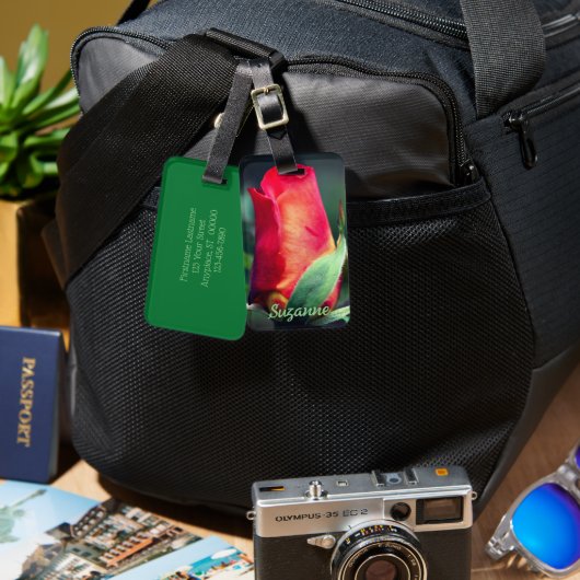 Étiquette À Bagage Fleur Rosebud rouge personnalisée (Recto & Verso)