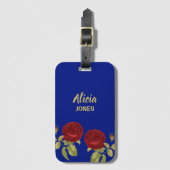 Étiquette À Bagage Fleur rouge et bleu feuille (Devant Vertical)