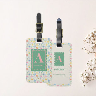 Étiquette À Bagage Fleur Sauvage Florale Initiale et Nom Personnalisé