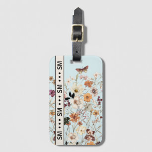 Étiquette À Bagage Fleur sauvage Pressé Cottagecore Monogram Blue