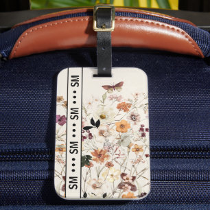 Étiquette À Bagage Fleur sauvage Pressé Cottagecore Monogramme Beige