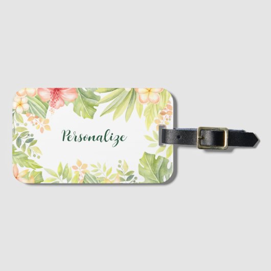 Étiquette À Bagage Fleur tropicale Pastel Floral Design Personnaliser (Devant Horizontal)