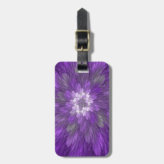Étiquette À Bagage Fleur violette abstraite de l'art fractal psychedé (Devant Vertical)