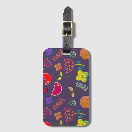 Étiquette À Bagage Fleuron moderne rose violet (Devant Vertical)