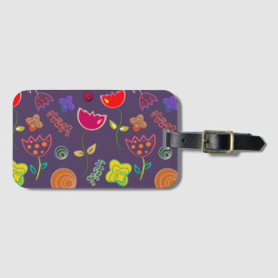 Étiquette À Bagage Fleuron moderne rose violet