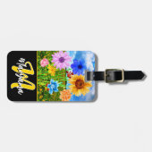 Étiquette À Bagage Fleurs à l'aquarelle | Initiale monogramme noir et (Devant horizontal)