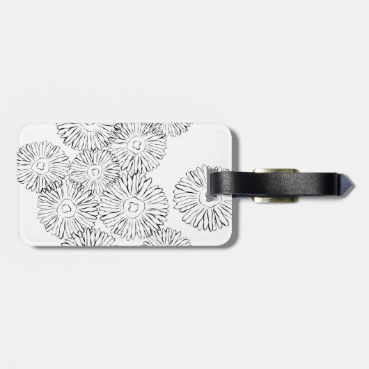 Étiquette À Bagage Fleurs abstraites de printemps noir et blanc (Dos horizontal)