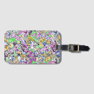 Étiquette À Bagage Fleurs abstraites jolies et colorées