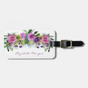 Étiquette À Bagage Fleurs aquarelles girly adorables