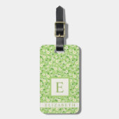Étiquette À Bagage Fleurs blanches customisées Sage Vert (Devant Vertical)