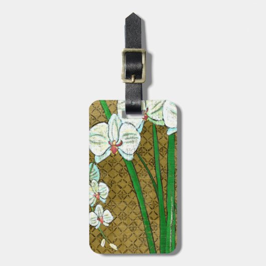 Étiquette À Bagage Fleurs blanches et tiges vertes à la frontière Bro (Devant Vertical)