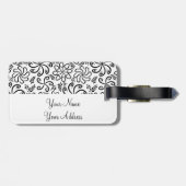 Étiquette À Bagage Fleurs blanches noires et funky Balise de bagage (Dos horizontal)