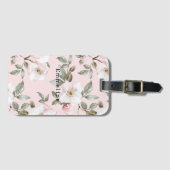 Étiquette À Bagage Fleurs blanches roses jolies (Devant Horizontal)