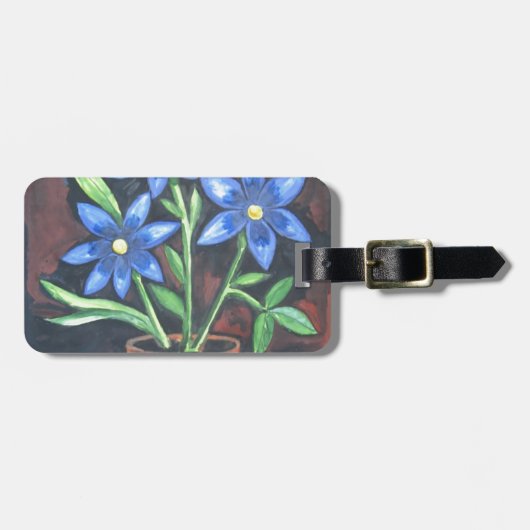 Étiquette À Bagage Fleurs bleues (Devant horizontal)