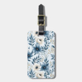 Étiquette À Bagage Fleurs bleues et beiges (Devant Vertical)