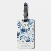 Étiquette À Bagage Fleurs bleues et beiges (Dos Vertical)