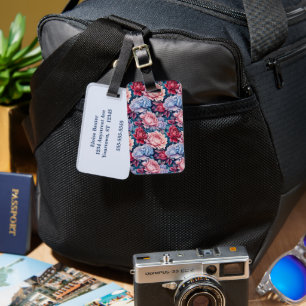 Étiquette À Bagage Fleurs bleues et roses Bleu Retour