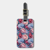 Étiquette À Bagage Fleurs bleues et roses Pink Back (Devant Vertical)