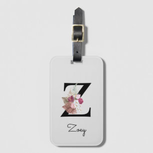 Étiquette À Bagage Fleurs Boho Monogrammées Initiale Z