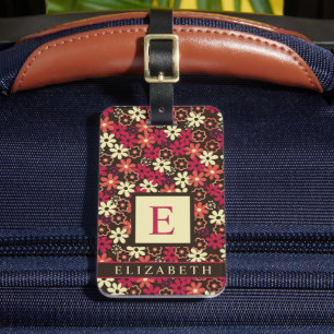 Étiquette À Bagage Fleurs Brown Florales Jaunes Rose Orange customisé