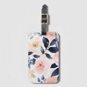 Étiquette À Bagage Fleurs Chic Bleu Rose (Devant Vertical)