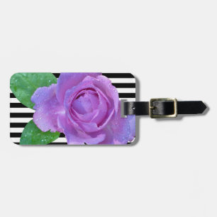 Étiquette À Bagage Fleurs Chic Féminin Moderne ,Rose Pourpre, Rayures