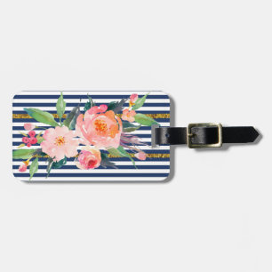 Étiquette À Bagage Fleurs Chic Moderne Féminin -Rayures
