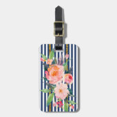 Étiquette À Bagage Fleurs Chic Moderne Féminin -Rayures (Devant Vertical)