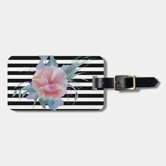 Étiquette À Bagage Fleurs Chic Moderne Féminin , Rayures (Devant horizontal)