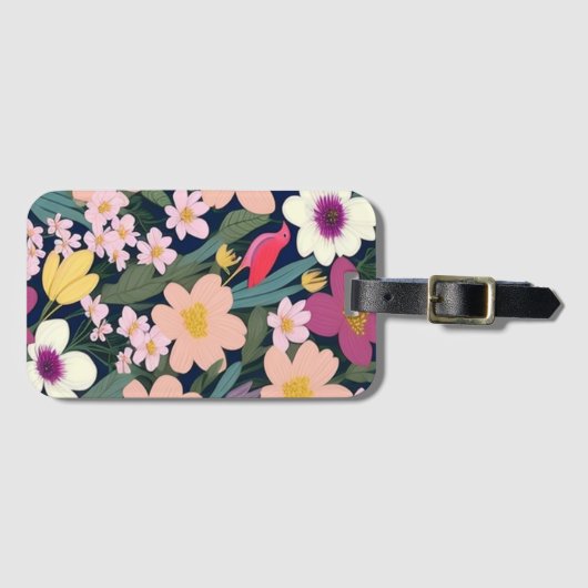 Étiquette À Bagage Fleurs colorées rose joli (Devant Horizontal)
