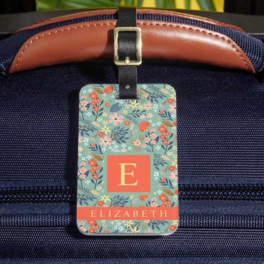 Étiquette À Bagage Fleurs customisées Florales Bleues Roses Oranges (Insitu Rectoal 2)