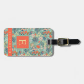 Étiquette À Bagage Fleurs customisées Florales Bleues Roses Oranges (Devant horizontal)