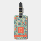 Étiquette À Bagage Fleurs customisées Florales Bleues Roses Oranges (Devant Vertical)