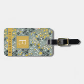 Étiquette À Bagage Fleurs customisées gris vert floral bleu jaune (Devant horizontal)