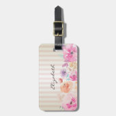 Étiquette À Bagage Fleurs d'aquarelle à rayures cool (Devant Vertical)