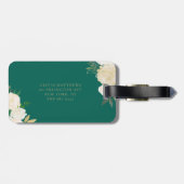 Étiquette À Bagage Fleurs d'aquarelle avec le vert de monogramme de (Dos horizontal)