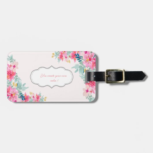 Étiquette À Bagage Fleurs d'aquarelle chic, Message de motivation (Devant horizontal)