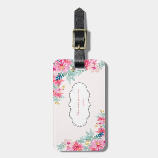 Étiquette À Bagage Fleurs d'aquarelle chic, Message de motivation (Devant Vertical)