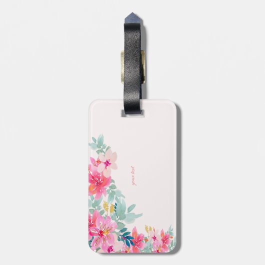 Étiquette À Bagage Fleurs d'aquarelle chic, Message de motivation (Dos Vertical)