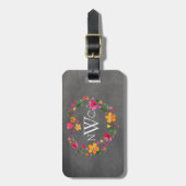 Étiquette À Bagage Fleurs d'aquarelle couronne de coeur | gris tablea (Devant Vertical)