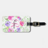 Étiquette À Bagage Fleurs d'aquarelle Monogramme rose (Devant horizontal)