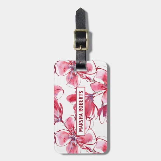 Étiquette À Bagage Fleurs d'aquarelle monogrammes (Devant Vertical)