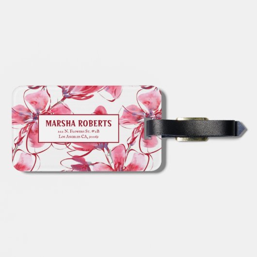 Étiquette À Bagage Fleurs d'aquarelle monogrammes (Dos horizontal)