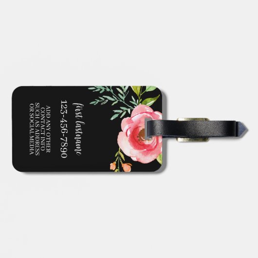 Étiquette À Bagage Fleurs d'aquarelle peintes de fille Monogramme per (Dos horizontal)