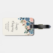 Étiquette À Bagage Fleurs d'aquarelle rose et bleu (Dos horizontal)
